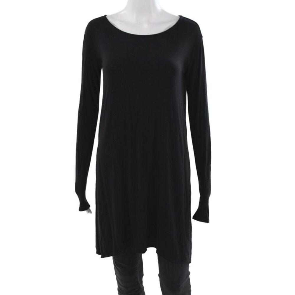 Calypso Saint Barth Women Shift Top Black Scoop Neck Long Sleeve Size XS